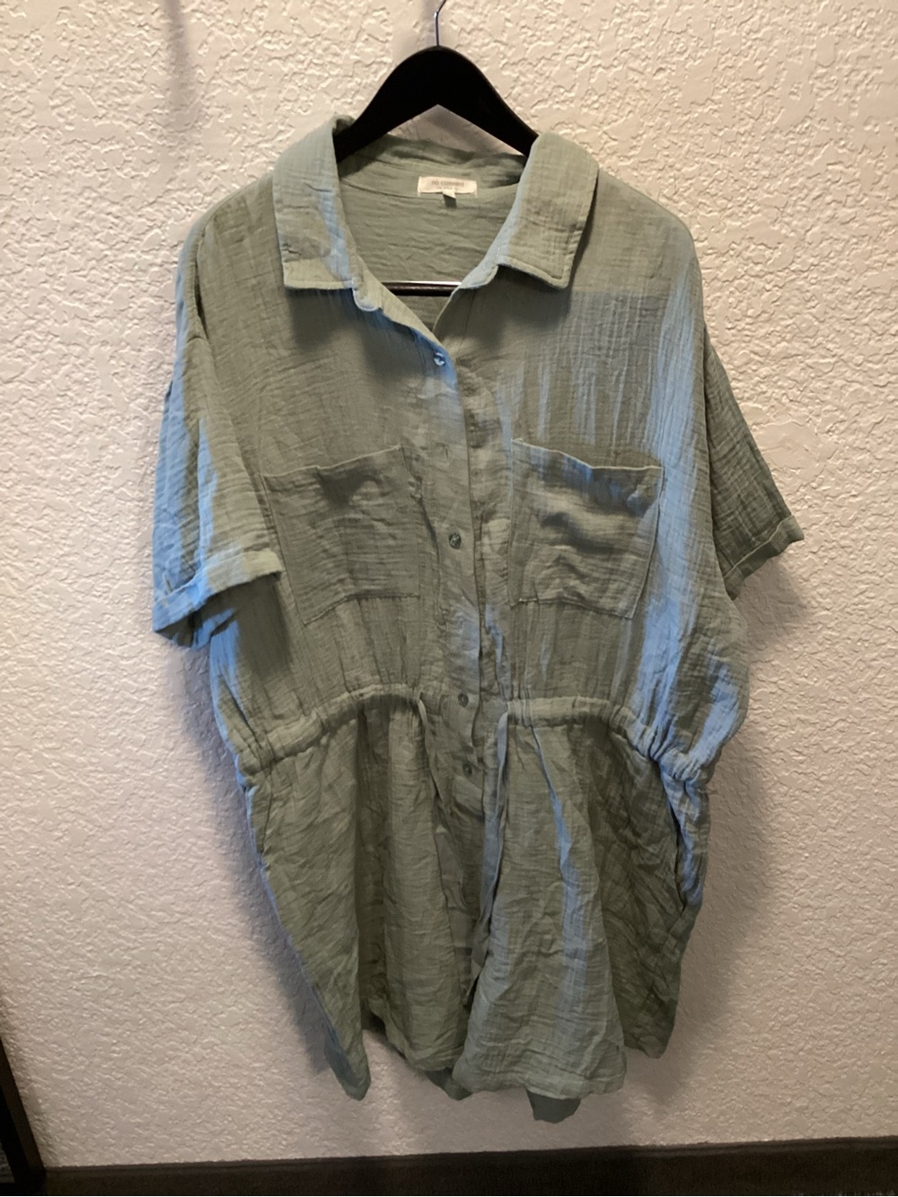 Relaxed Light Sage Green Button-Front Romper